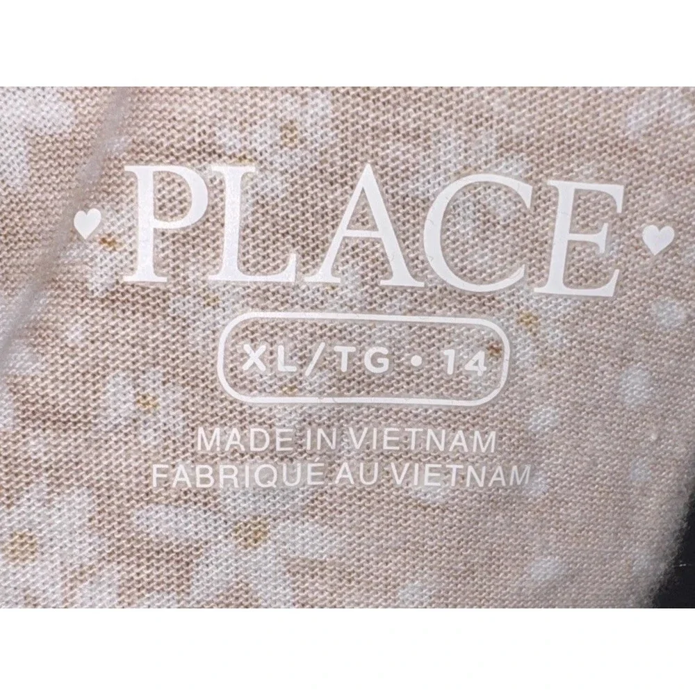 The children's Place Girl's Printed Long Sleeve Dress Tan White Size XL (14)